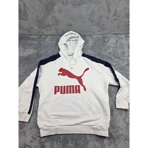 Puma Womens White Hooded Graphic Sweatshirt Size XS Pullover Long Sleeve